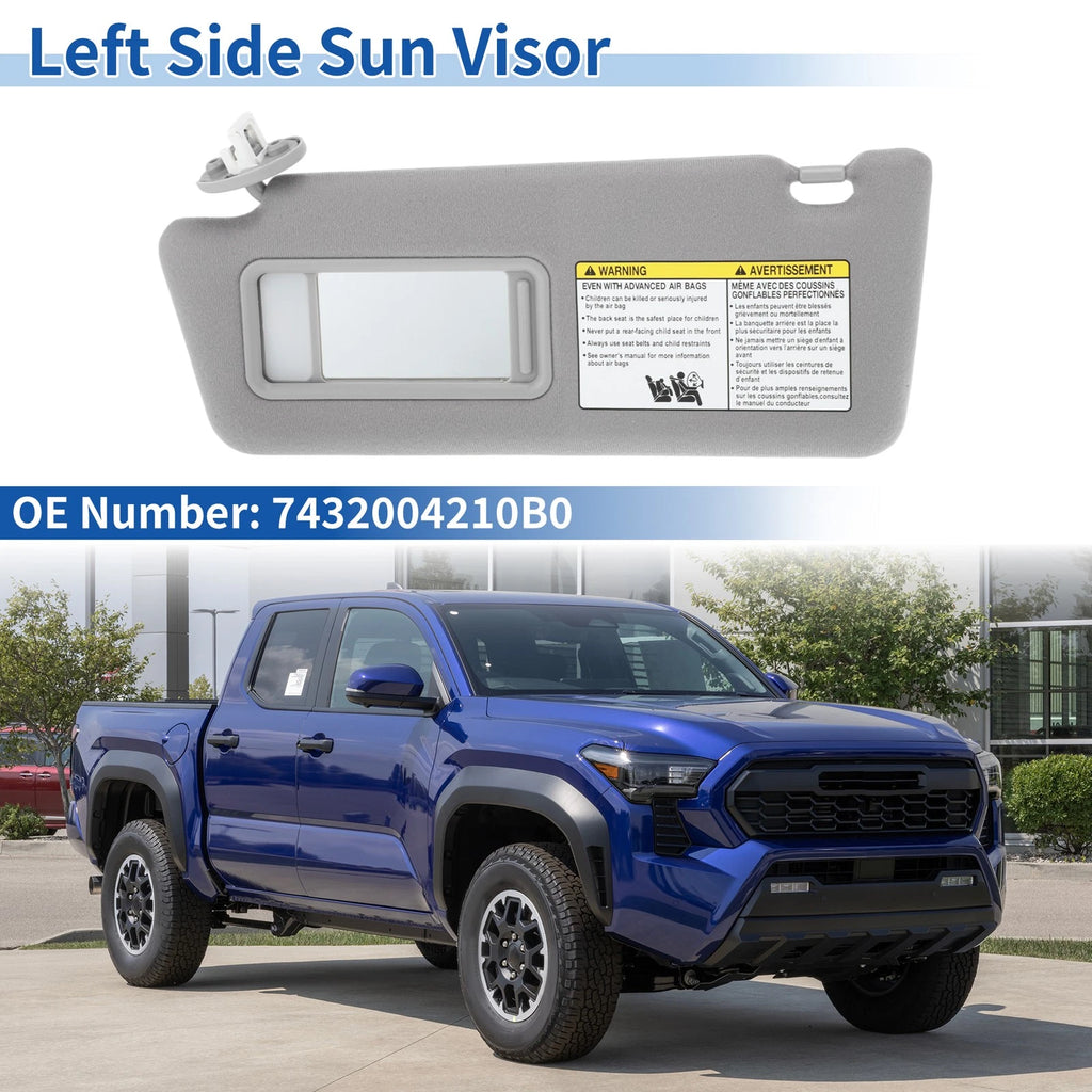 Left Sun Visor for Toyota Tacoma (2005–2015) Gray w/ Vanity Mirror & Light