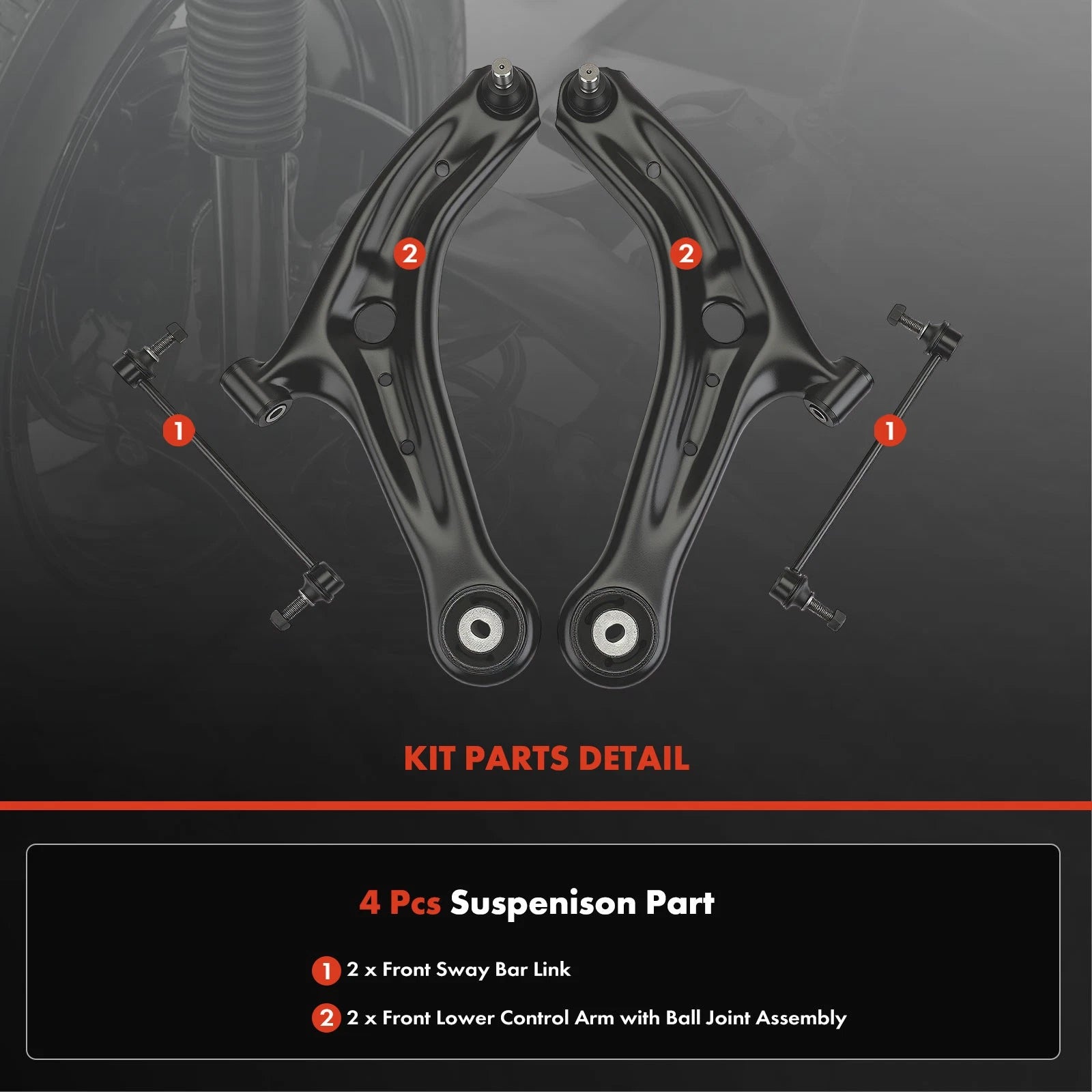 Set of 4 Front Control Arms & Ball Joints for Ford Fiesta (2011–2019)