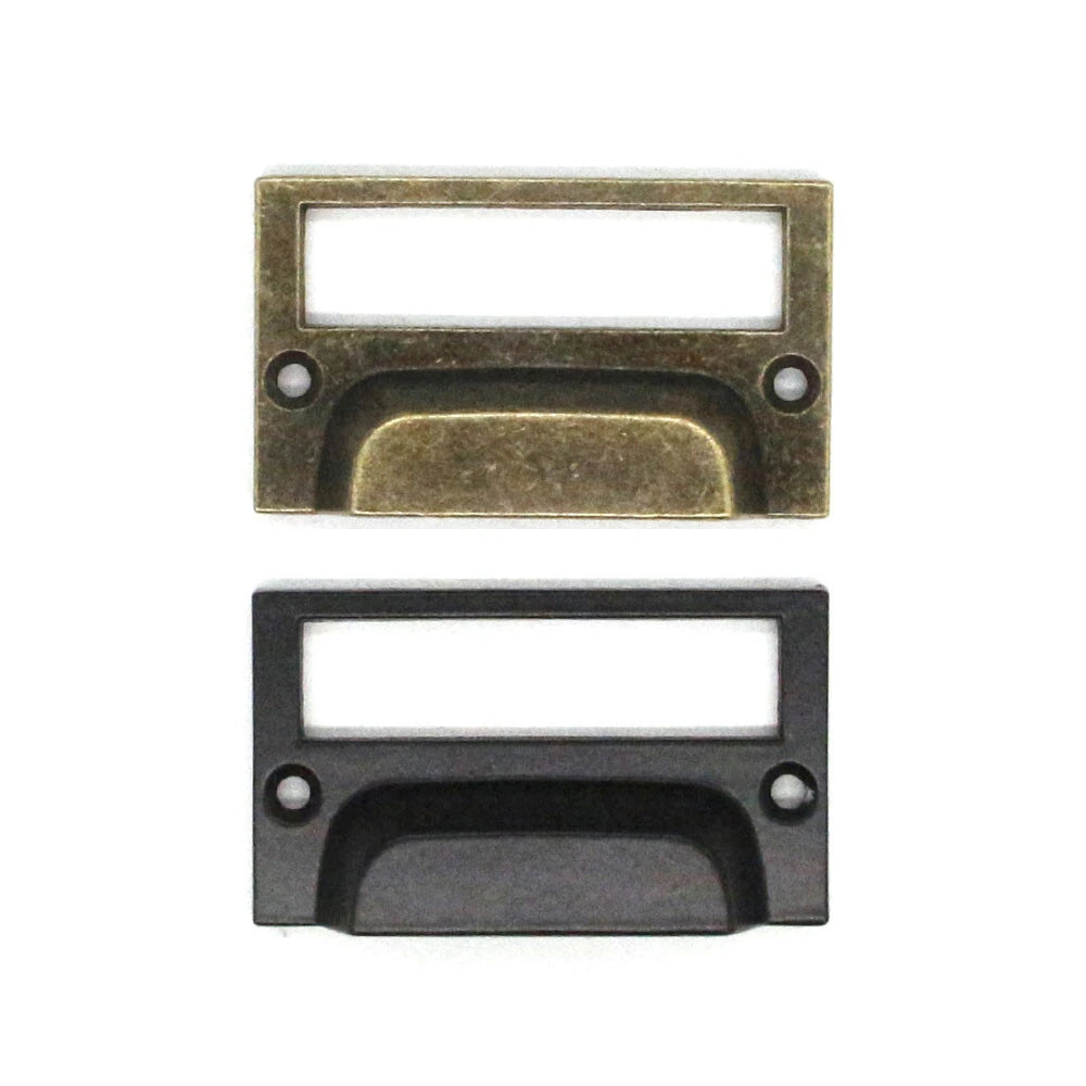 2X Antique Drawer Cabinet Label Pulls Tag Holder Frame Handle