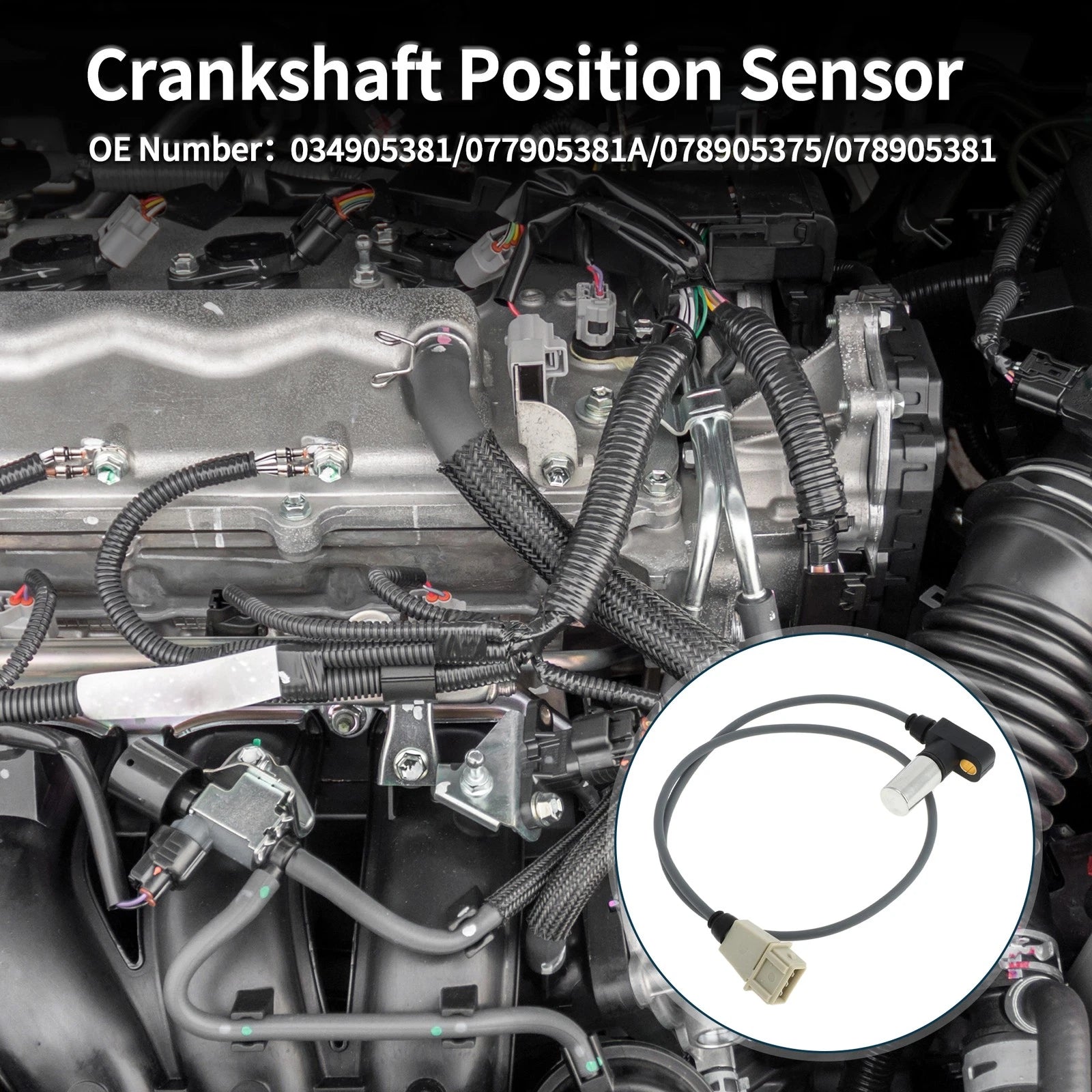 Crankshaft Position Sensor for Audi S4 (1992–1994) No. 034905381, Black