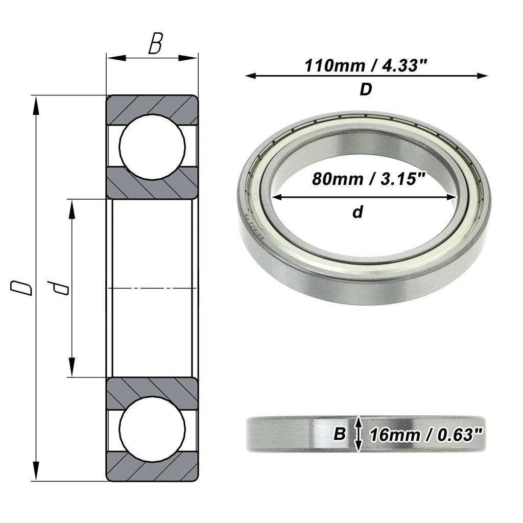 Deep Groove Ball Bearing 6916ZZ for Scooter Skateboard Wheel (P5)