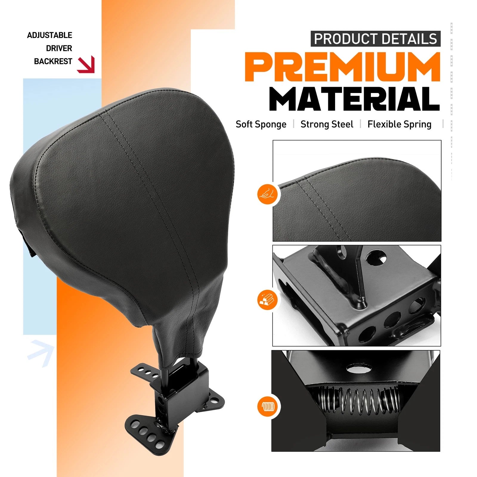 Driver Rider Backrest with Adjustable Bracket for Harley Touring Road Glide (2009–Present)