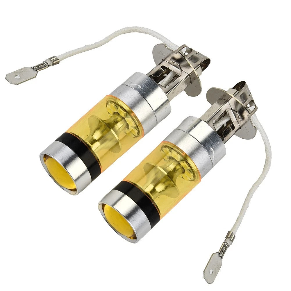 2X H3 100W 2828SMD LED Fog Light Bulbs Yellow for Car (12-24V)