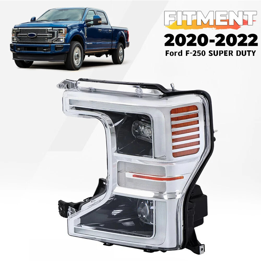 Chrome Full LED Headlight Driver Left for Ford F250 F350 Super Duty (2020–2022)