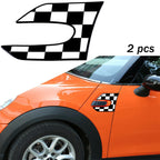 White Black Checkered Fender Side Scuttle Stickers for Mini Cooper (2007–2013)