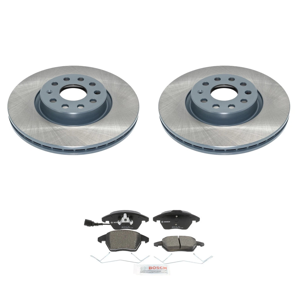 Set of 2 Front Rotors & Bosch QuietCast Ceramic Brake Pads for Jetta Passat