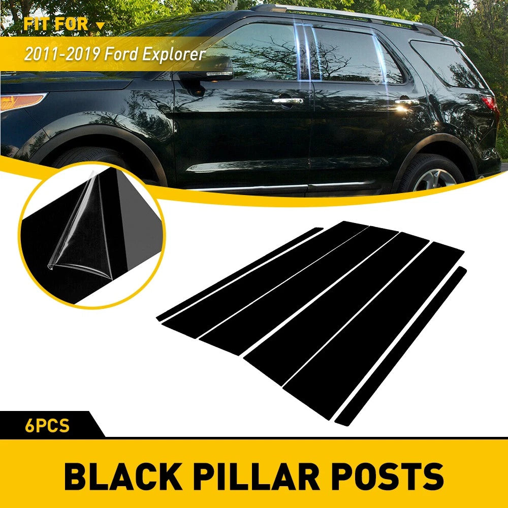 Set of 6 Black Door Cover Pillar Posts for Ford Explorer (2011–2019)