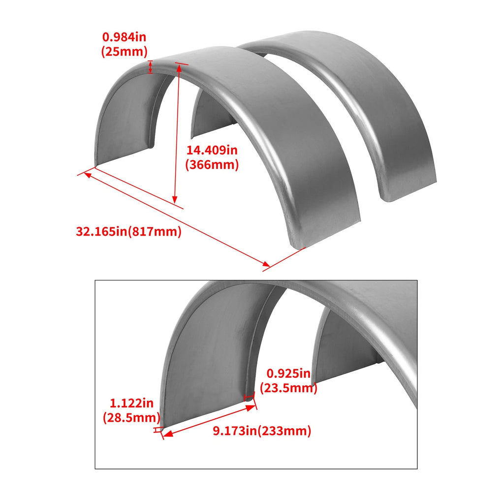 Set of 2 Single Axle Trailer Fenders for 14" 15" 16" Wheels
