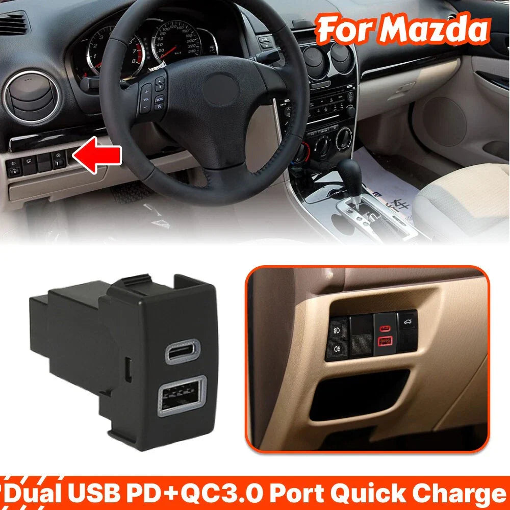 Dual USB QC3.0 Charger Switch Button for Mazda RX-8/6/3/CX-7
