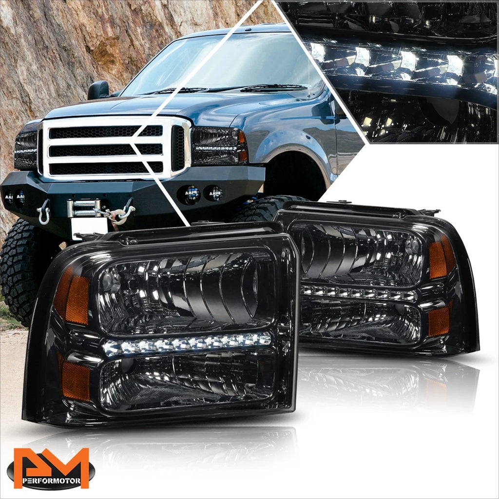 LED DRL Headlight Set for Ford Super Duty (2005–2007) Smoked Housing Amber