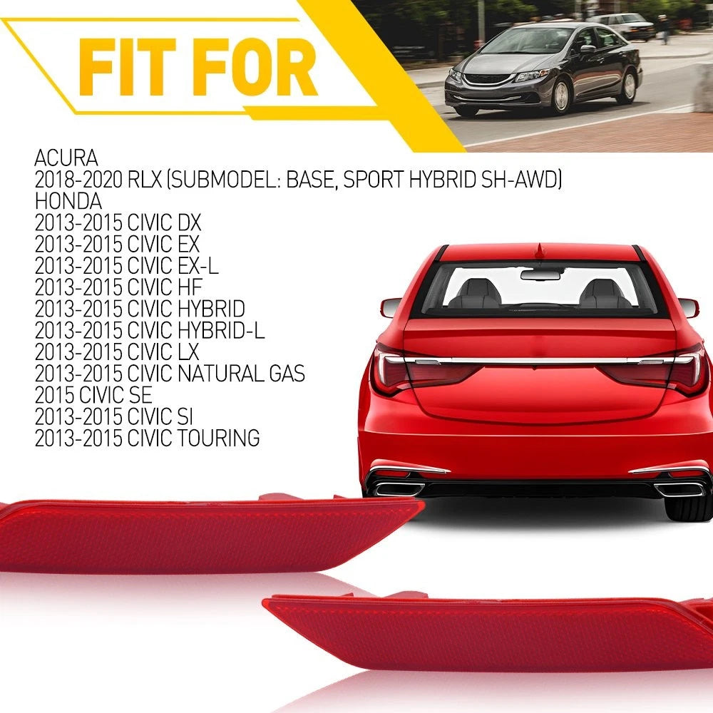2X Left & Right Bumper Side Rear Marker Reflector for Honda Civic (2013–2015)