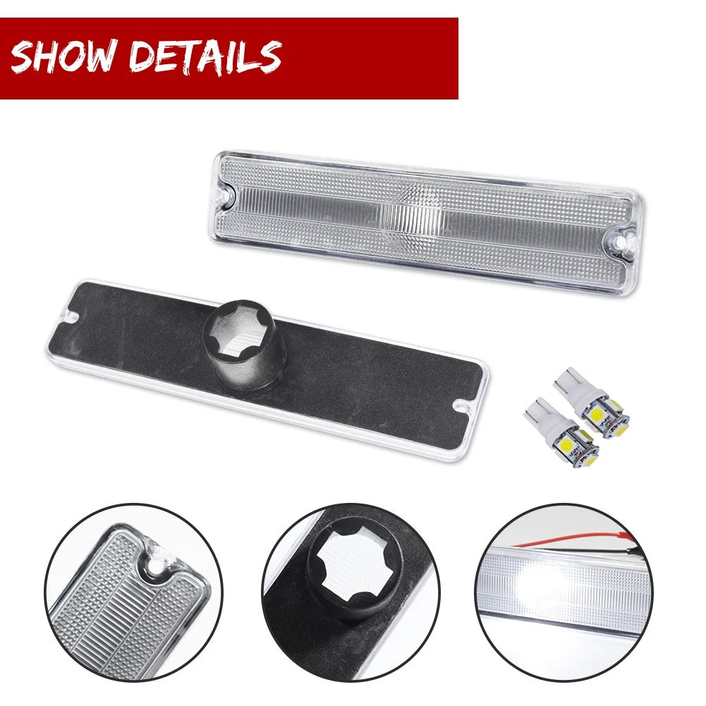 Clear Front Side Marker Light Set for Jeep Wrangler YJ (1987–1995) with LED Bulbs