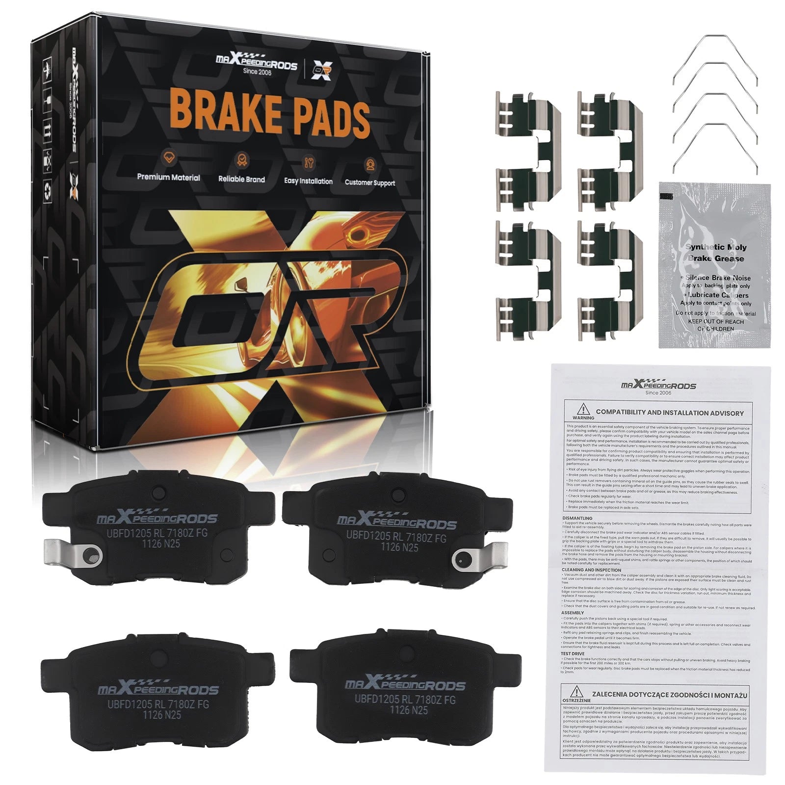 Set of 4 Rear Ceramic Brake Pads for Acura TSX (2009–2014) / Honda Accord (2008–2017)
