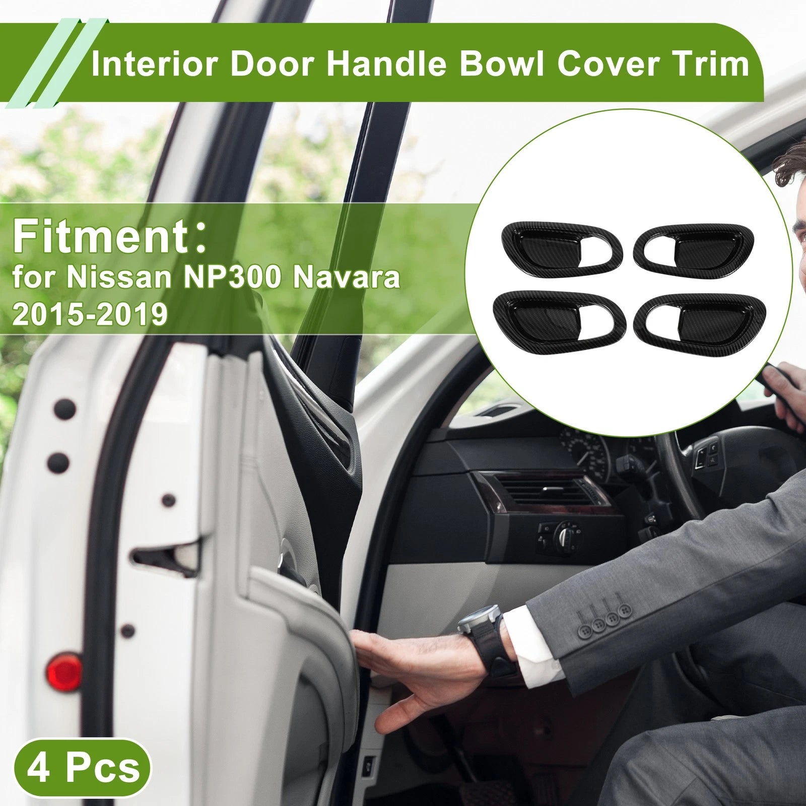 Interior Door Handle Bowl Cover Trim for Nissan NP300 Navara (2015–2023) Carbon Fiber Black