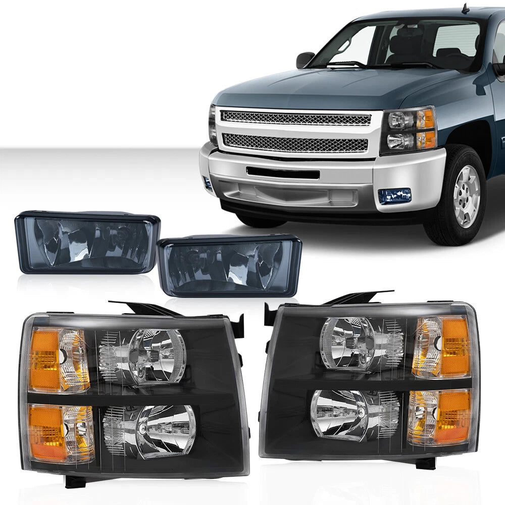 Set of 2 Headlights and Smoked Fog Lamps for Chevy Silverado (2007–2013)