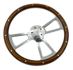 Polished 5 Spoke Steering Wheel Dark Wood Wrap with Rivets for Peterbilt Kenworth (2010–2025)
