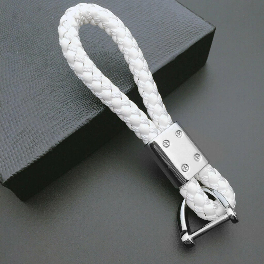 Genuine Leather Braided Keychain Strap for Universal Smart Key Ring (-)