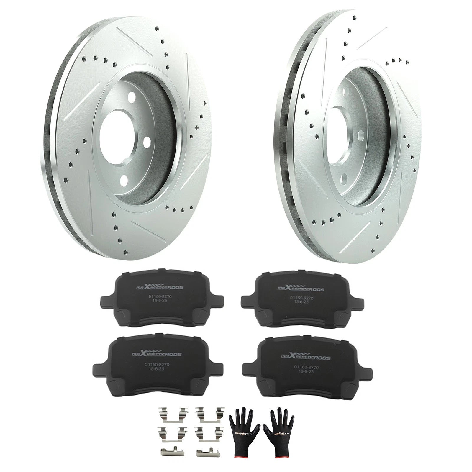 Front Drilled Brake Rotors + Ceramic Pads Kit for Chevrolet Malibu (2004–2005, 2009–2012)
