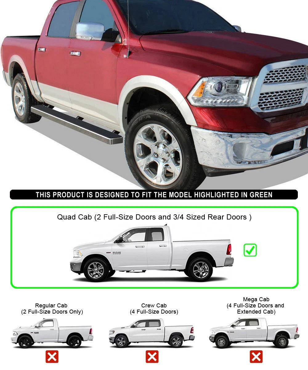 6" Silver Running Boards for Dodge Ram 1500 Quad Cab (2009-2018)
