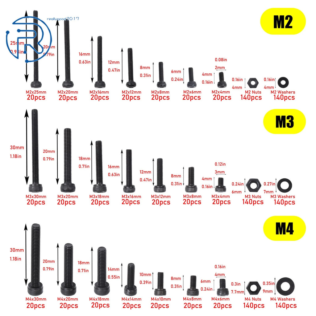 Set of 1260 M2/M3/M4 Screws for Automotive Applications