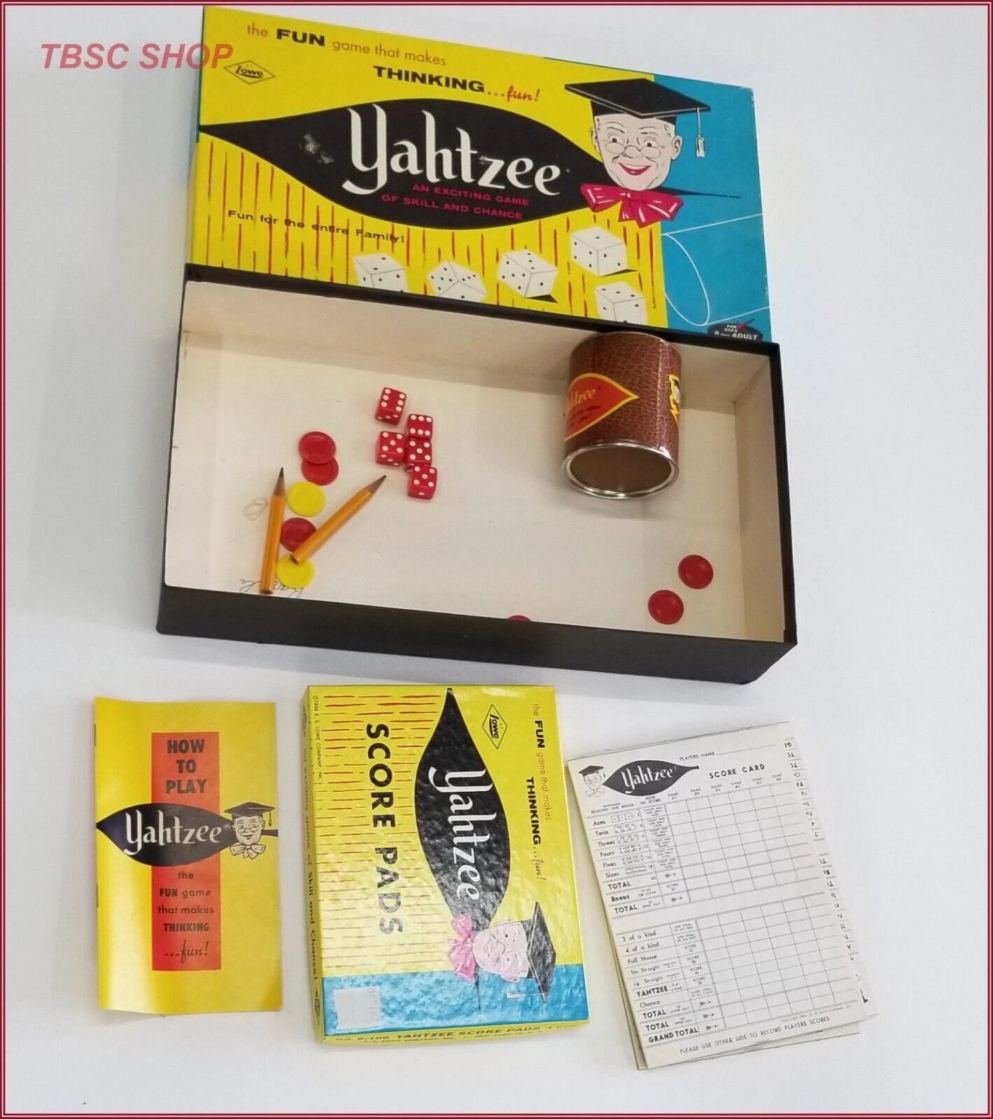 Vintage Yahtzee Game Box #950 for E.S. Lowe Co. (1956)