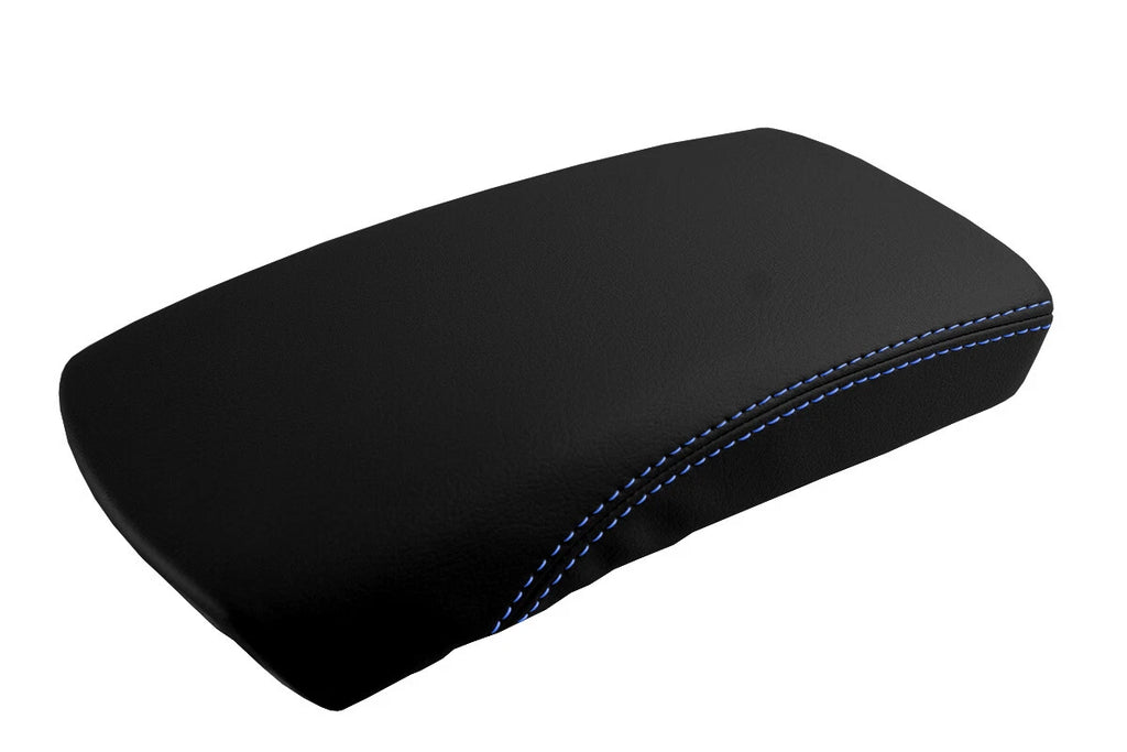 Leather Console Lid Armrest Cover for Nissan Rogue (2014–2016) Blue Stitch