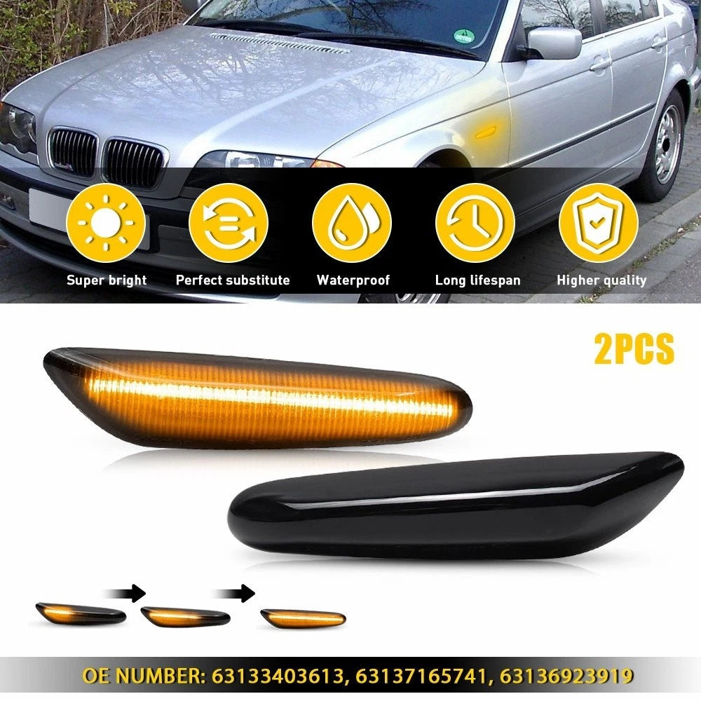 LED Marker Side Turn Signal Lights for BMW E60 E82 E90 E83 E92 (Dynamic Smoke)