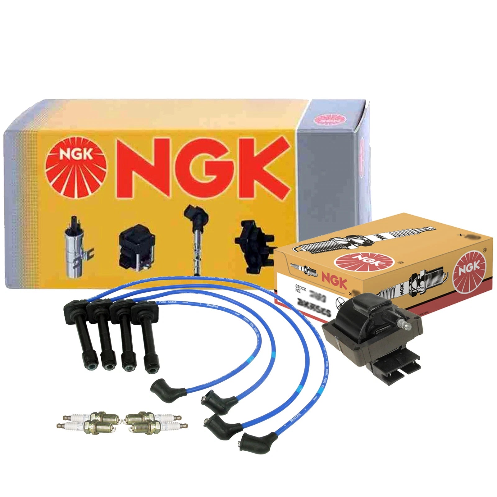 NGK Ignition Coil Wires & 4 Spark Plugs Kit for Mazda 626 (1998–2002)