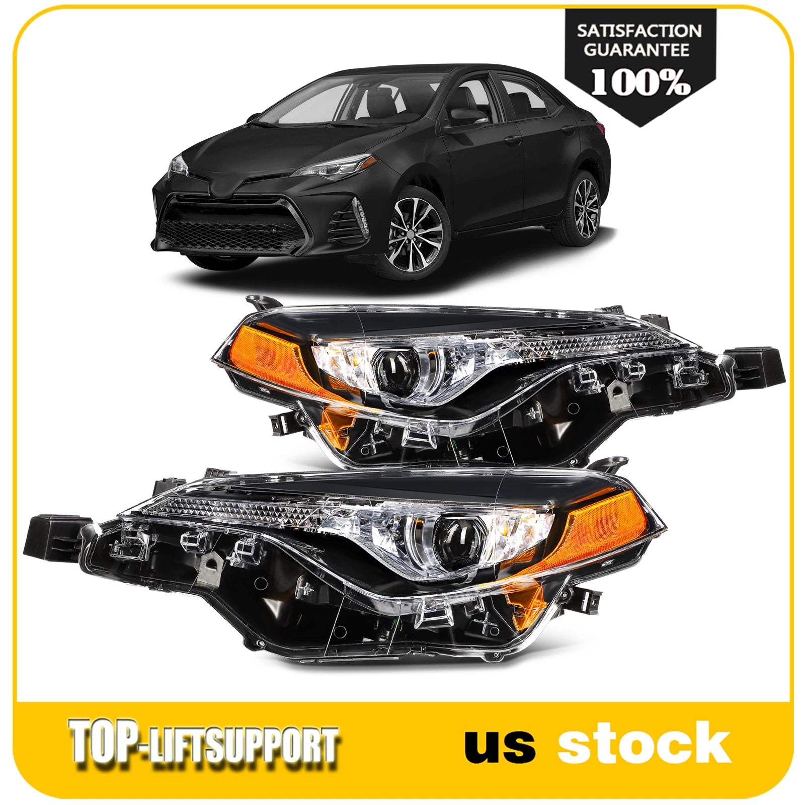 2X Projector Headlights with Bulbs for Toyota Corolla (2017–2019)
