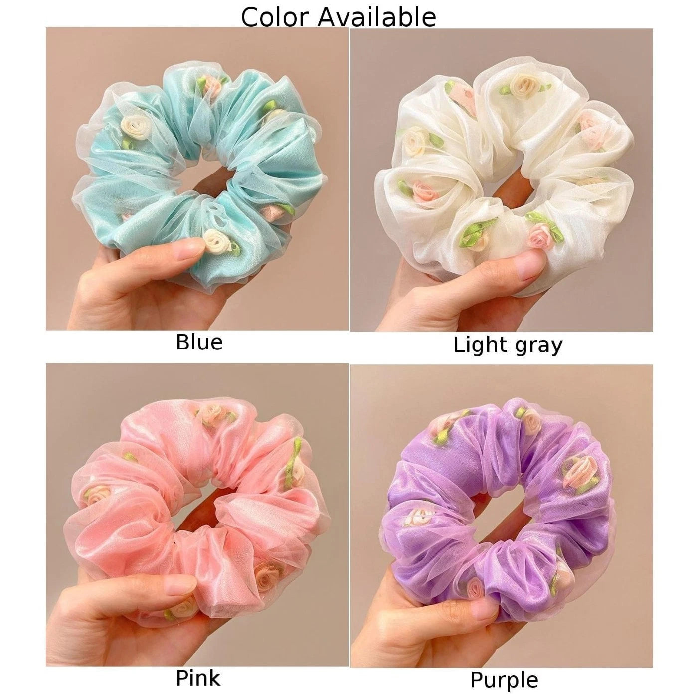 Set of 4 Floral Mesh Hair Ties for (12cm)