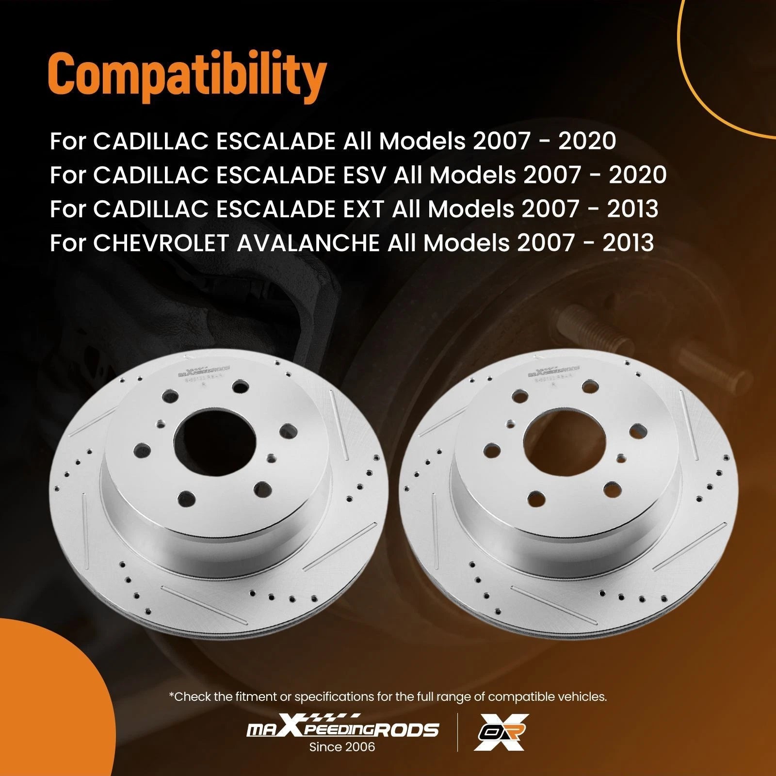 Set of 2 Rear Drilled & Slotted Brake Rotors for Cadillac Escalade ESV (2007–2020)