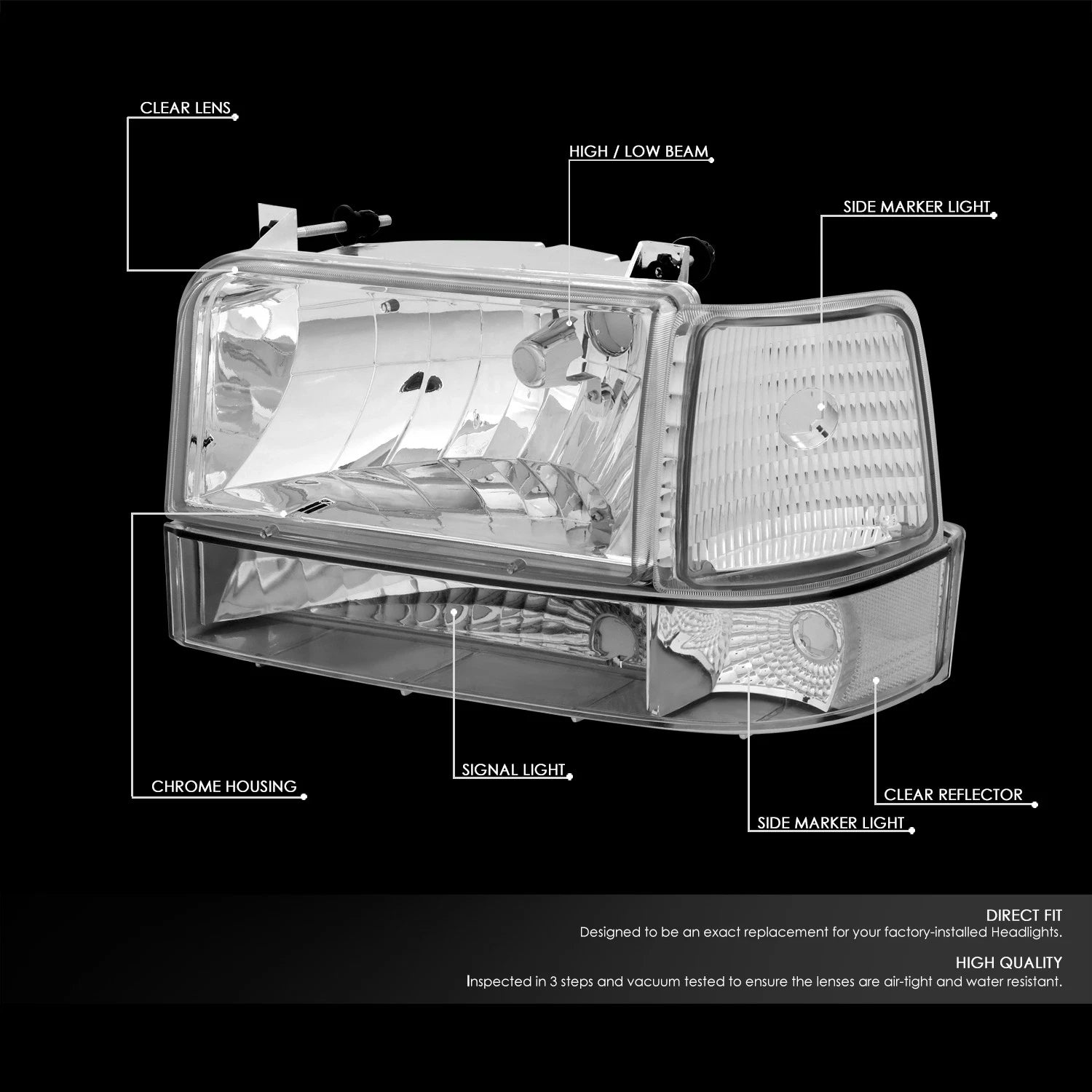 Chrome Bumper Headlights + Clear Corner Lamp for Ford F150/F250/F350 (1992–1996)