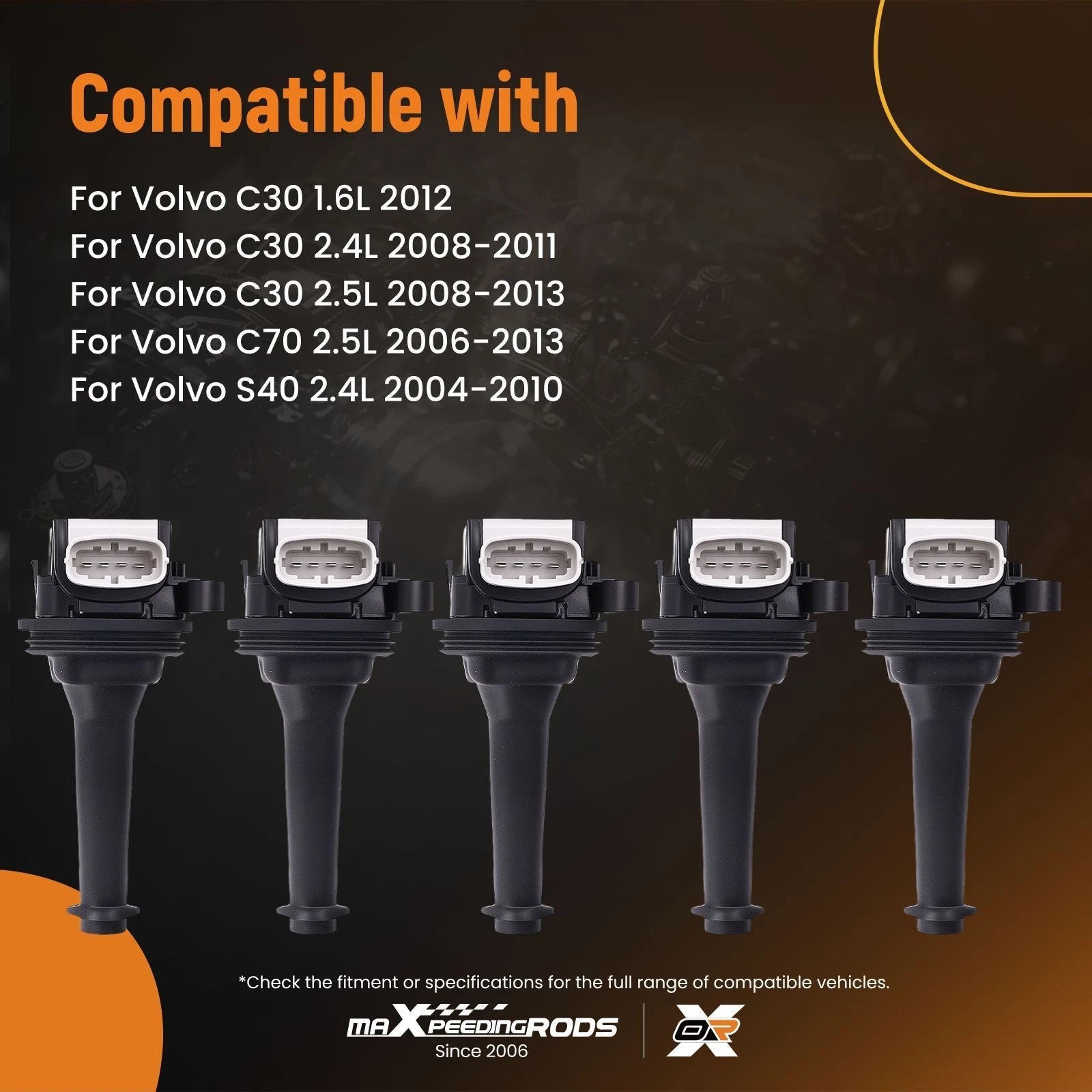 Set of 5 Ignition Coils for Volvo S60 V50 S40 (2004–2016)