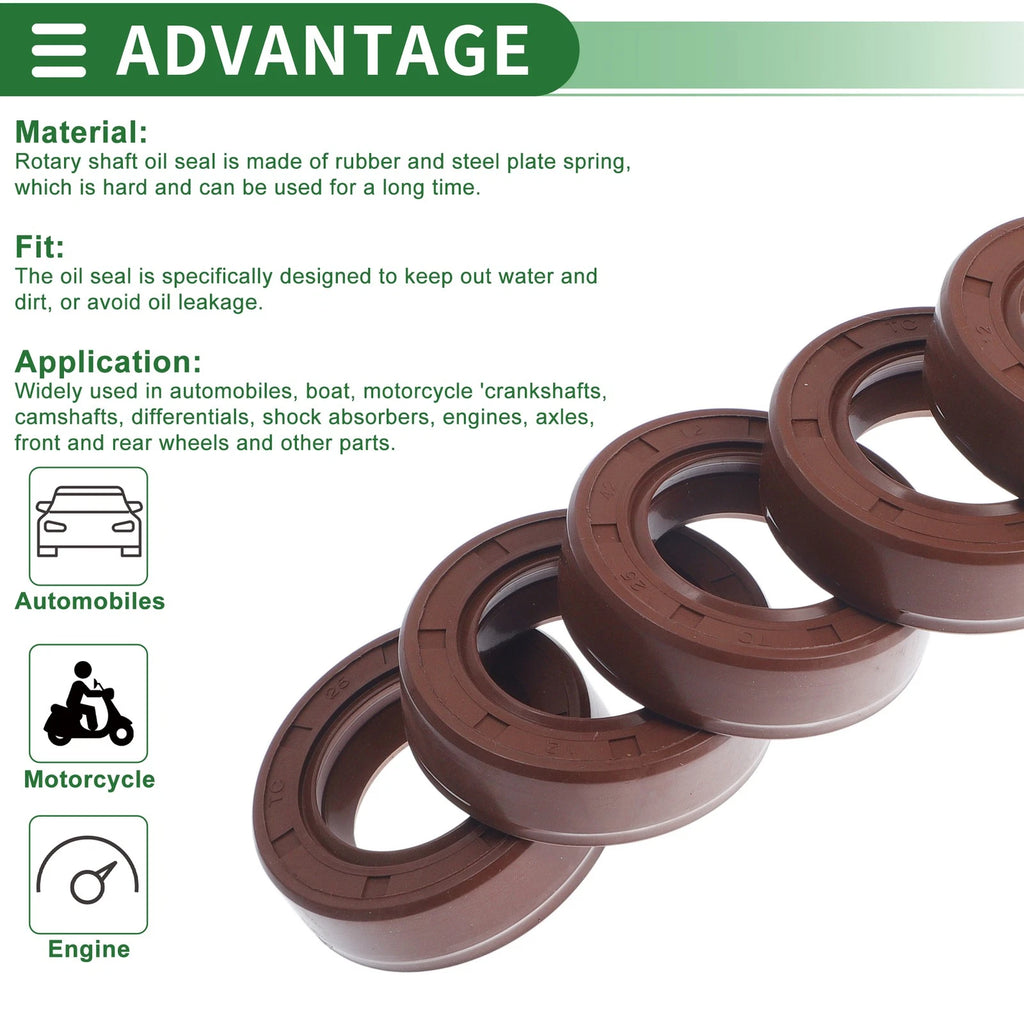 Set of 5 Oil Seal Rotary Shaft Seal FKM Rubber 25x42x12mm