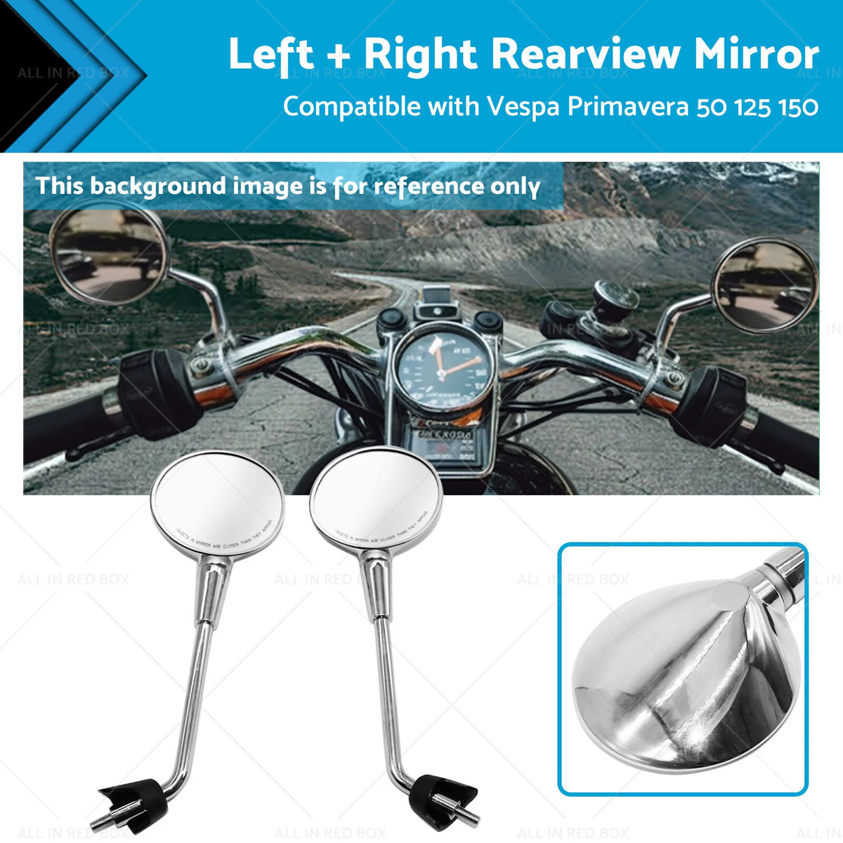 Chrome Rearview Mirror Set for Vespa Primavera 50 125 150 (2014–2022)