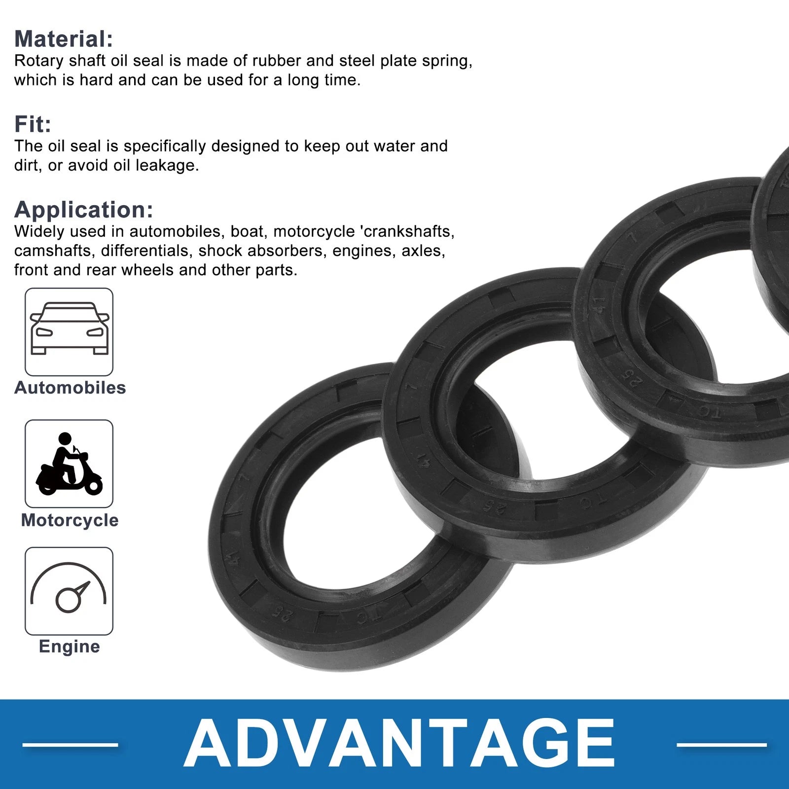 Set of 5 Oil Seal Rotary Shaft Seal for Various Models (25x41x7mm)