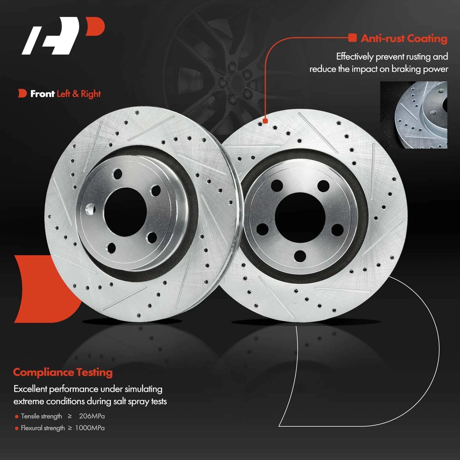 6x Drilled Brake Rotors & Pads for Ford Mustang (2015–2020)