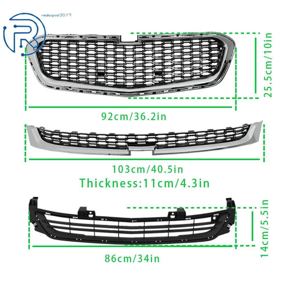 Set of 3 Mesh Grilles for Chevy Malibu (2014-2016)