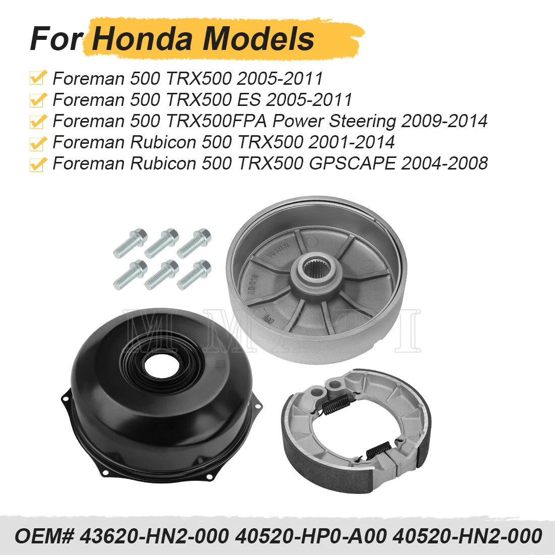 Rear Brake Drum Hub Cover & Shoes Set for Honda Foreman 500 (2005–2023)