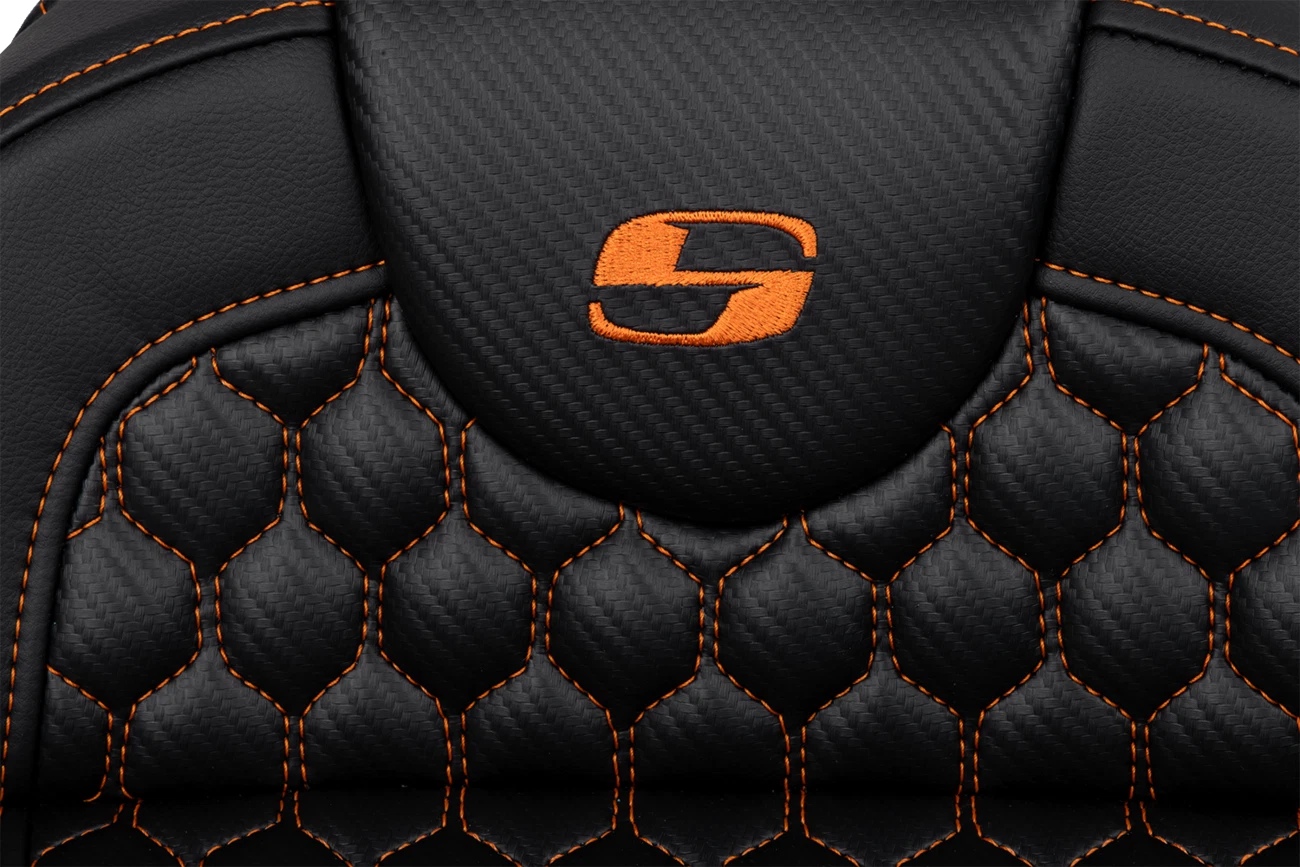 SADDLEMEN RoadSofa Seat for Harley Davidson (Extended Reach, Honeycomb, Orange Stitch)