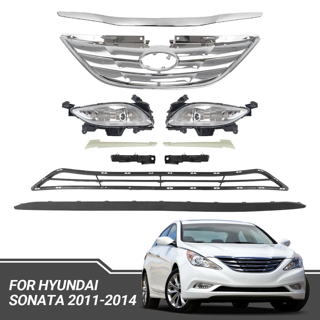 Set of 10 Chrome Grille Fog Light Bumper Brackets for Sonata (2011–2014)