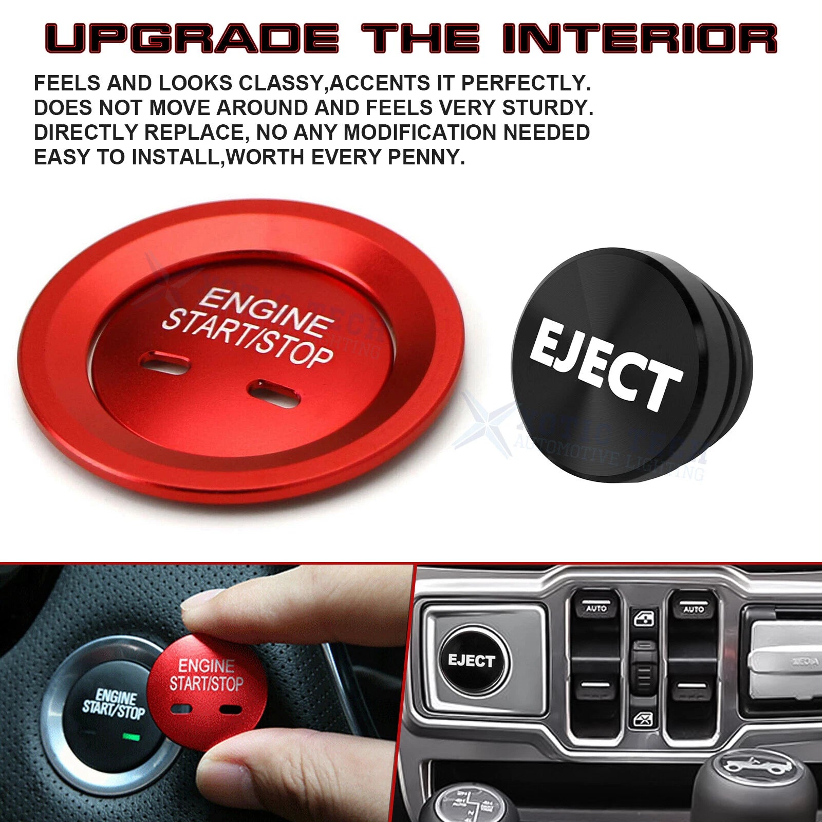 Engine Start and Black Cigarette Lighter Eject Button Trim for Chevrolet Cadillac (2015-2020)