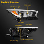 2Pcs Pair Front Headlights for Ford Escape (2017–2019) Chrome Amber