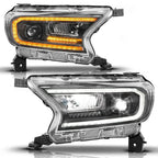 Chrome Clear Lens LED Headlights w/Sequential for 19-23 Ford Ranger w/Halogen
