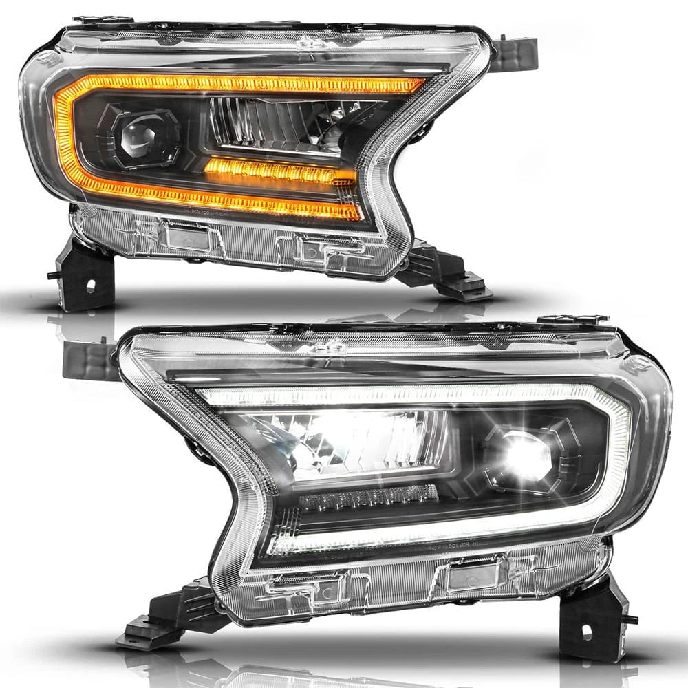 Chrome Clear Lens LED Headlights w/Sequential for 19-23 Ford Ranger w/Halogen