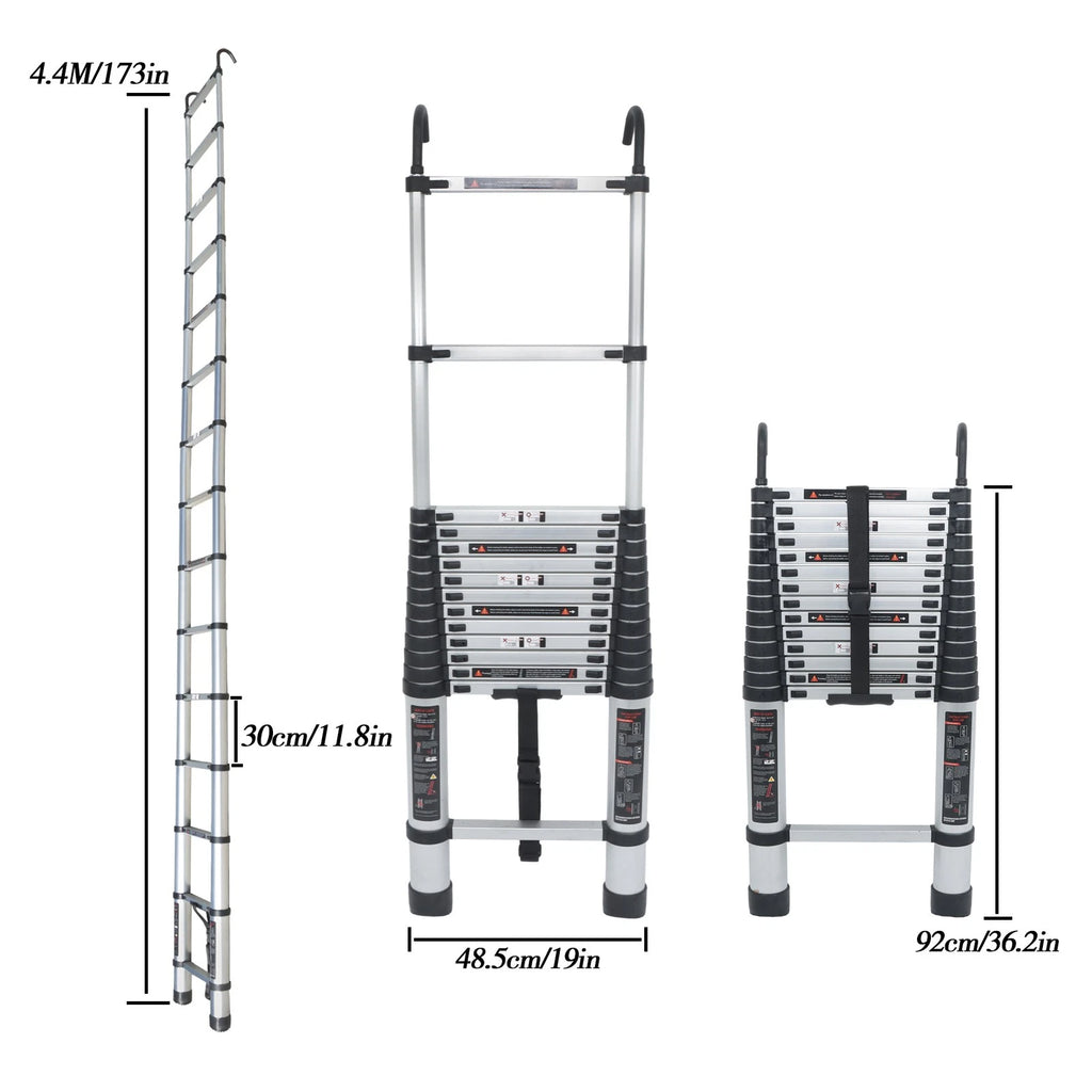 14.5FT Aluminum Non-Slip Telescoping Ladder Extension for Automotive Use