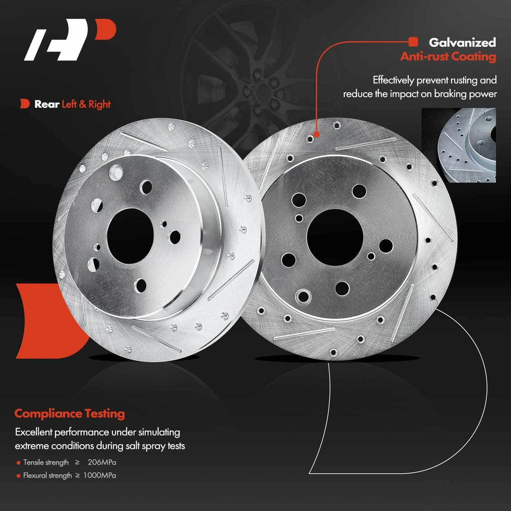 8x Rear Drilled Brake Rotor and Pad for Toyota RAV4 (2012–2018)