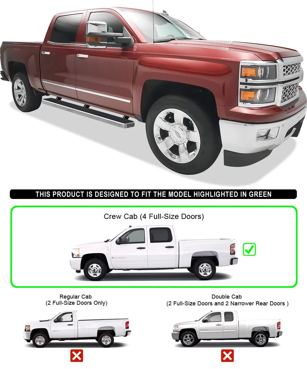 5-Inch Running Boards for Chevy Silverado GMC Sierra Crew Cab (2001-2013)