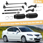 8pcs Front Outer Tie Rod End Links ES800025 for Mazda 3 (2004–2009)
