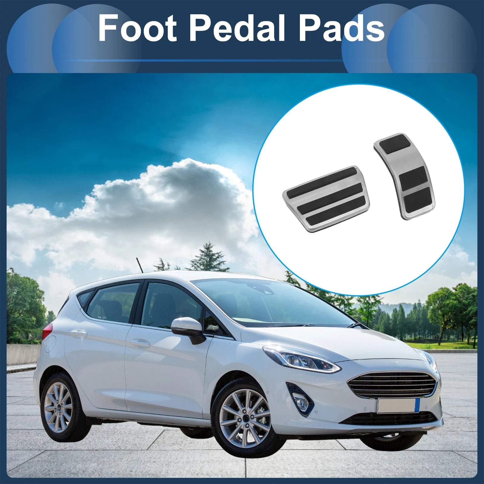 2 Pcs Foot Accelerator Pedal Covers for Ford Fiesta (2007–2012) Silver Tone